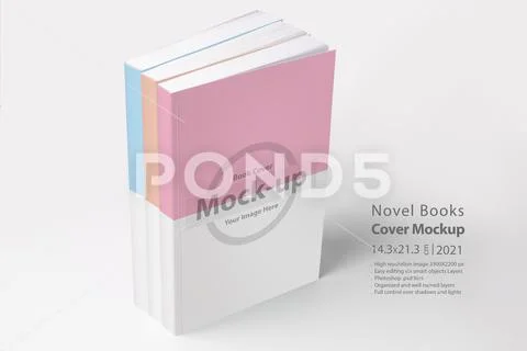 Three books with blank cover on table mock-up series PSD Template