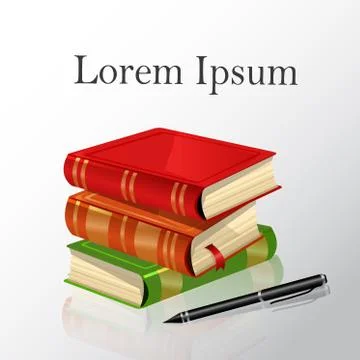 Three books with colored covers  and pen Stock Illustration