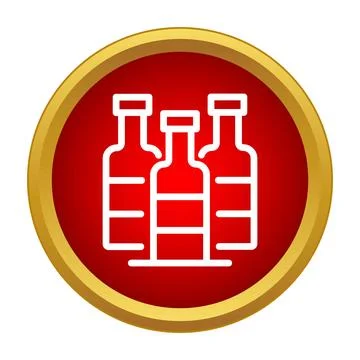 Three bottles icon on red circle background Stock Illustration