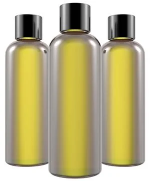 Three bottles of liquid are lined up on a white background Stock Illustration