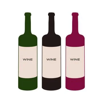 Three bottles of wine showcasing different colors and styles on a minimalistic Illustrazione stock