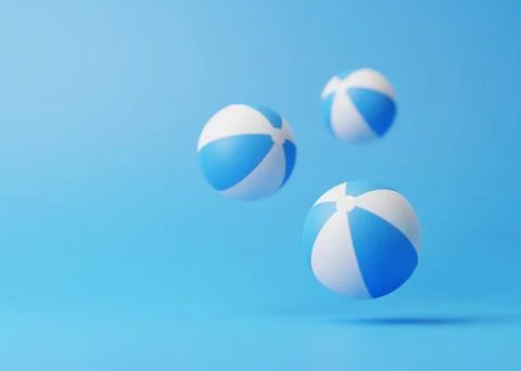 Three bouncing beach balls on a blue background Stock Illustration
