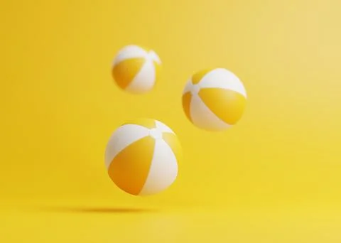 Three bouncing beach balls on a yellow background with copy space Stock-Illustration