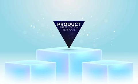 Three box stand for product display. Empty light blue podium or pedestal. Vector Illustrazione stock