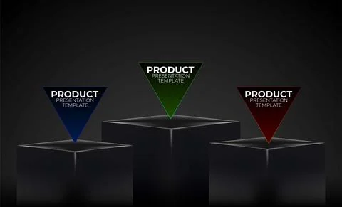 Three box stand for product display. Empty dark black podium or pedestal Stock Illustration