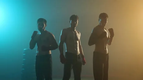 Three Boxers Stand In Ring. Stock Footage 160760732