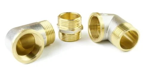 Three brass fitting on a white background Stock Photos