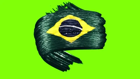 Three brazilian flag painted brushstrokes displayed horizontally over a vibrant Video stock 346121180
