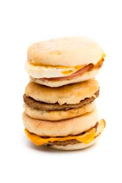 Three Breakfast Sandwich on a White Background Stock Photos