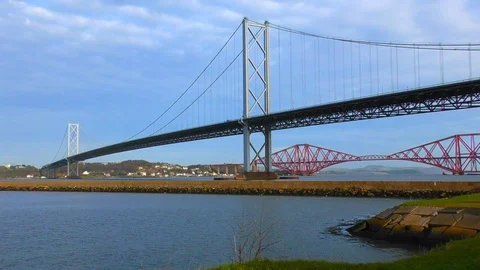 Three bridges across Firth of Forth scotland. Video stock 95729561