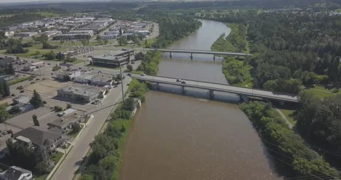 Three  Bridges connecting town and city on a blue sky summer day Stock Footage 221807926