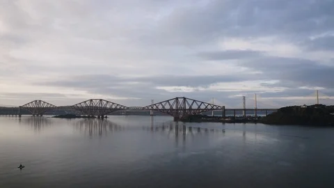 Three bridges, Forth Bridge, Forth Road Bridge and Queensferry Crossing Video stock 100638282