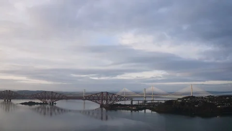 Three bridges, Forth Bridge, Forth Road Bridge and Queensferry Crossing Stock Footage 100638447