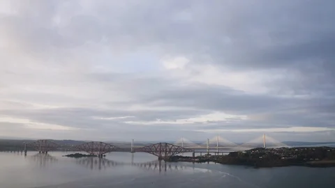 Three bridges, Forth Bridge, Forth Road Bridge and Queensferry Crossing Stock Footage 100638572