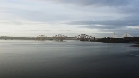 Three bridges, Forth railway Bridge, Forth Road Bridge and Queensferry Crossi Stock Footage 100638056