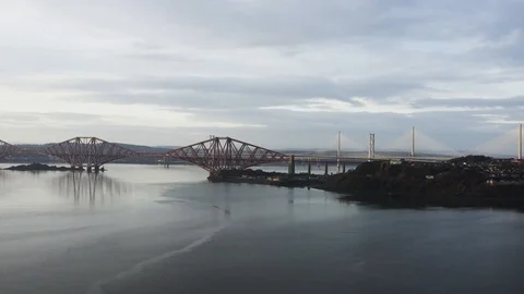 Three bridges, Forth railway Bridge, Forth Road Bridge and Queensferry Crossi Stock Footage 100638165