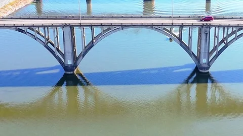 Three Bridges Spanning Coosa River, Gadsden, Alabama, US. Video stock 329323399