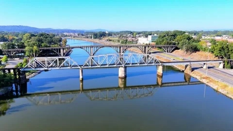 Three Bridges Spanning Coosa River, Gadsden, Alabama, US. Video stock 329323728