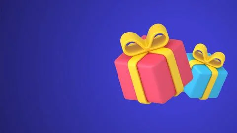 Three bright festive gift boxes wrapped by red and blue paper isometric 3d ic Stock Illustration