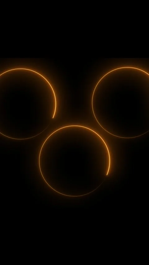 Three bright orange neon circles in a triangular arrangement. Glowing geome.. Stock Footage 345964588