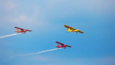 Three bright planes in the sky Stock Photos