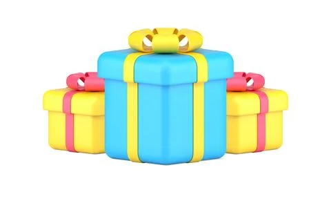 Three bright rectangle and cube wrapped festive gift boxes for celebrating Va イラスト素材