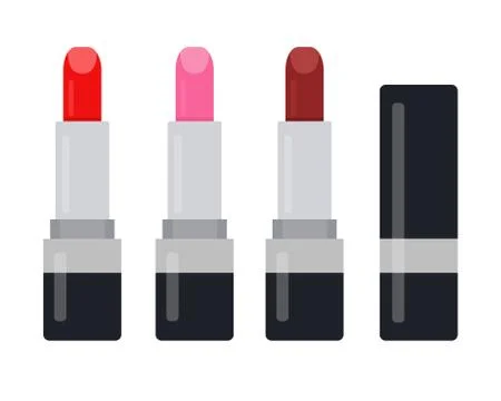 Three bright red lipsticks vector flat isolated Stock Illustration