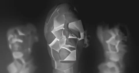 Three Broken human faces in black and white animation Stock Footage 255682391