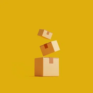 Three brown cardboard boxes float on a yellow background Stock Illustration