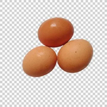 Three brown chicken eggs grouped together Foto stock