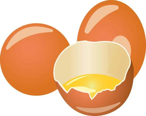 Three brown eggs with yolk. Vector illustration isolated on white background. Stock Illustration