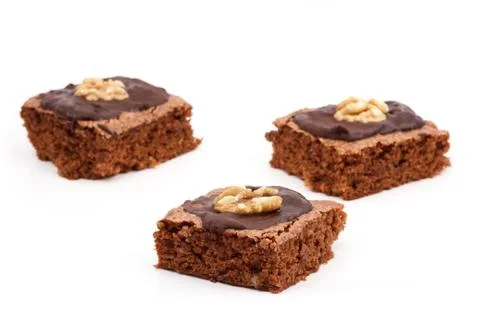 Three brownies isolated on white Stock Photos