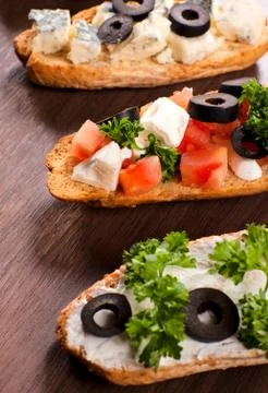 Three bruschettas Stock Photos