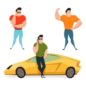 Three Brutal Brunet Macho Stock Illustration