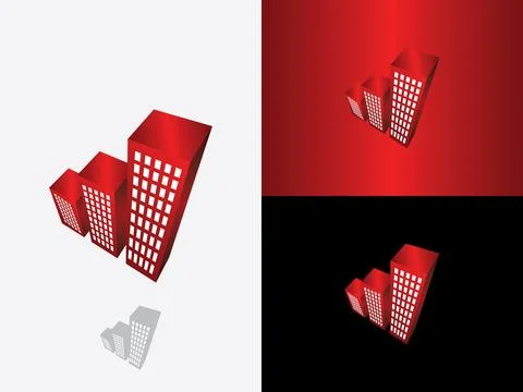 Three buildings directed up. Abstract logo template construction company. Ilustración de archivo