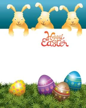 Three Bunnies on Top and Easter Eggs Stock Illustration