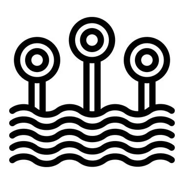 Three buoys floating on water waves, minimalist nautical icon 库存插图