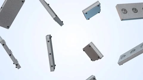 Three Burner Gas Stoves Falling on a Light Blue Background. Burner 3D Animation. Stock Footage 296732877