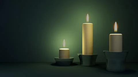 Three burning candles in dark Stock Illustration