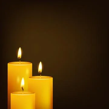 Three Burning Candles Vector Illustration. Realistic Wax Candlelight Set with Stock Illustration
