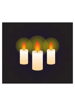 Three Burning Glowing Candles on Dark Background Stock Illustration