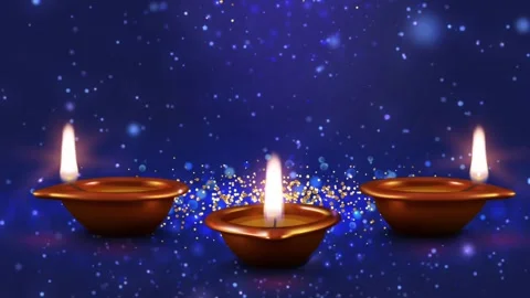 Three burning lamp in 16:9 video format with dark blue background Stock Footage 276160569