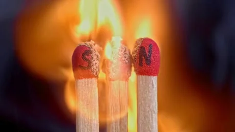 Three Burning Matches with the Word Sin Conceptual Macro Stock Footage 333738504