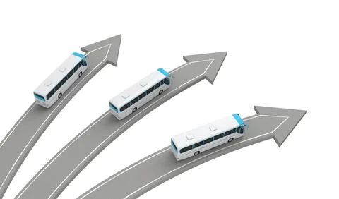 Three buses go in different directions Stock Illustration