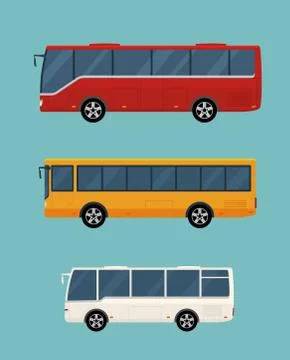 Three buses isolated on blue background. Stock Illustration