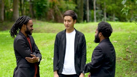 Three Businessman Doing Conversation in the Nature Stock Footage 208924097