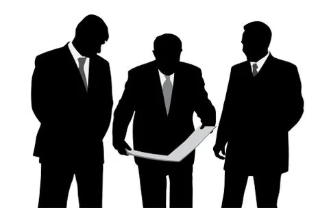 Three businessmen engineers or architects looking at a new project plan Stock Illustration