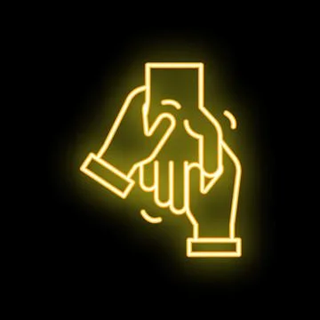 Three businessmen joining hands in teamwork neon sign on black background Stock Illustration