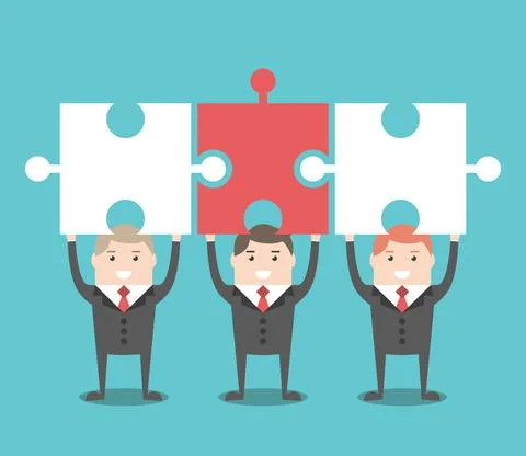 Three businessmen with puzzles Stock Illustration