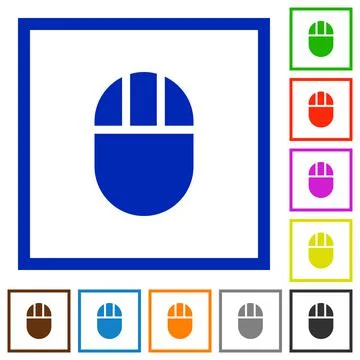 Three buttoned computer mouse flat framed icons Illustrazione stock